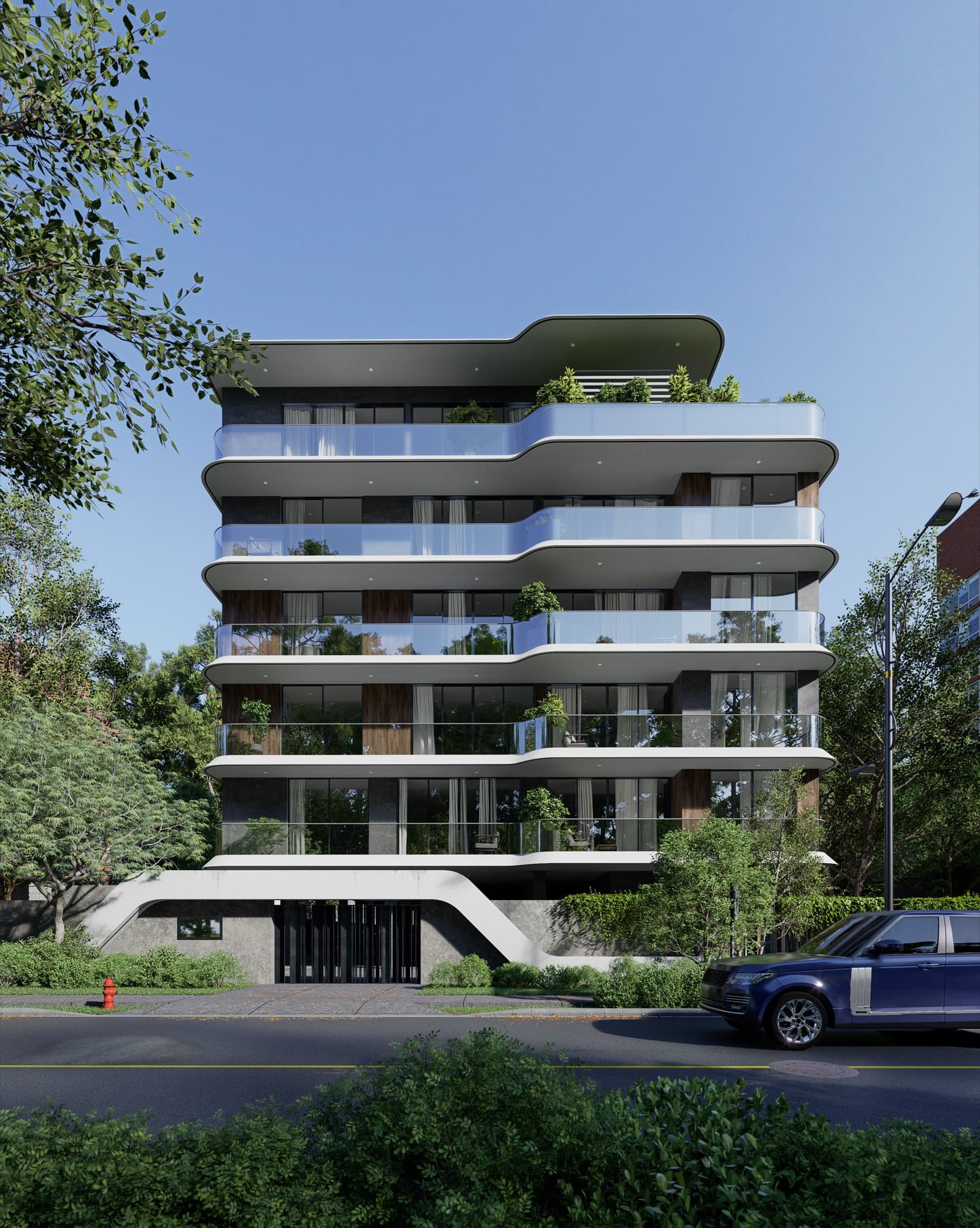 Aura exterior with curved balconies
